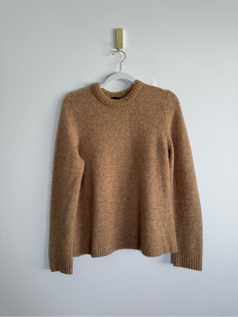 JENNI KAYNE Puffy Crewneck Wool Alpaca Sweater in Camel Sz S